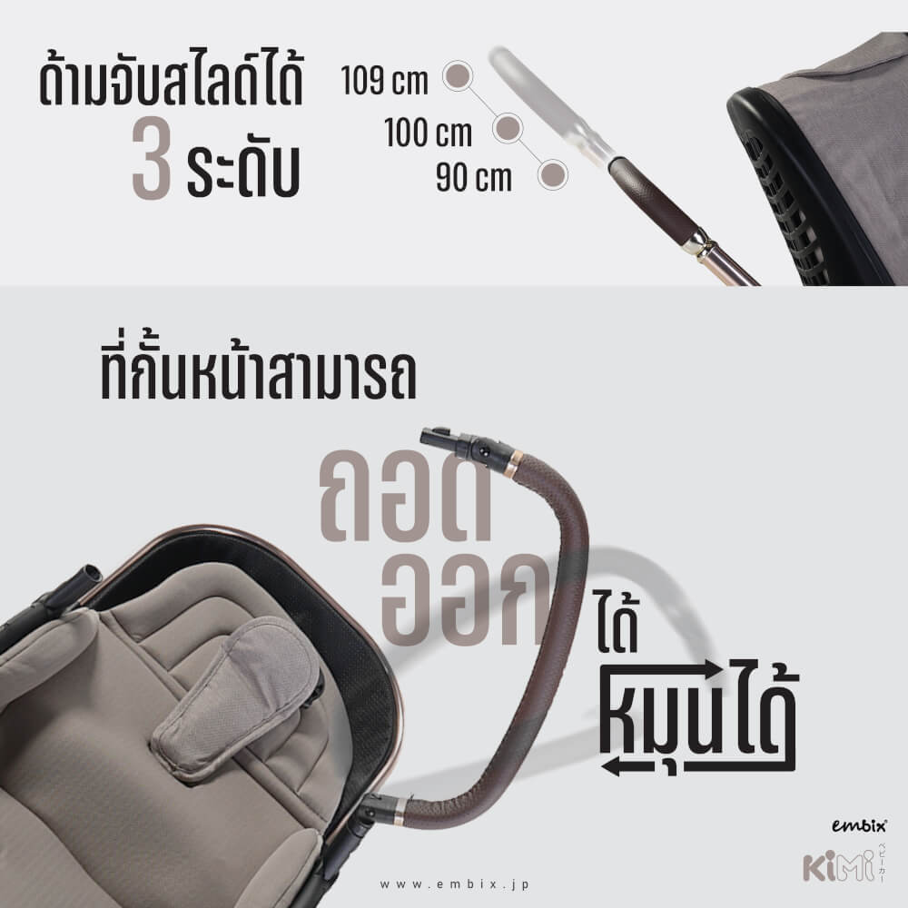 รถเข็นเด็กแบบเข็นได้สองทิศทาง EMBIX รุ่น KIMI ใช้ได้ตั้งแต่เเรกเกิด สีครีม